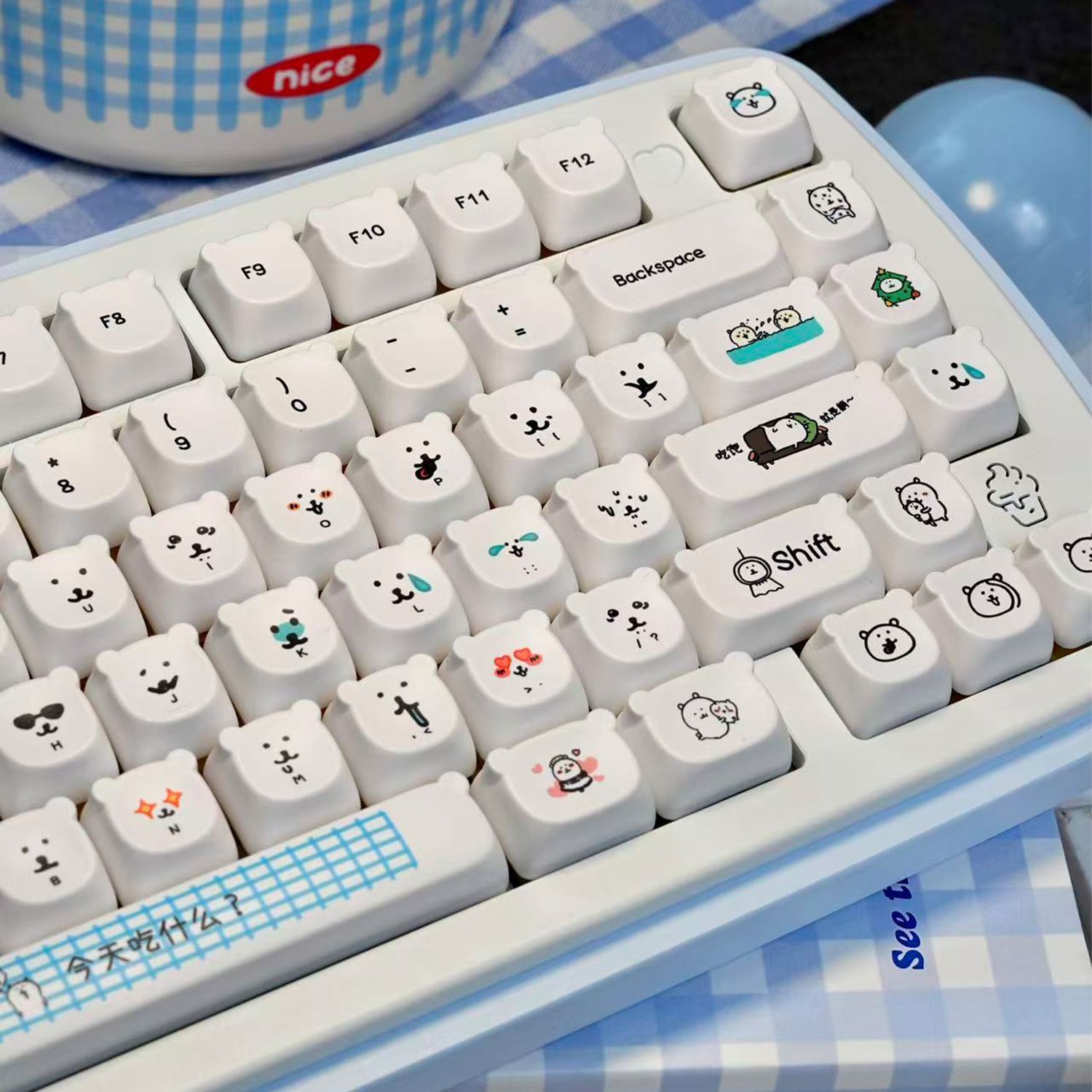 Gaming Accessories Japan - Keycap PBT Beruang Kartun Lucu Kawaii,